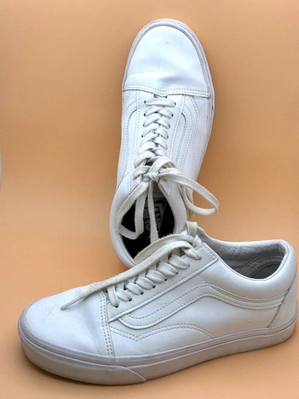 Share VANS Unisex Off The Wall 721356 White Leather Sneakers Shoes Size M7 W8.5
